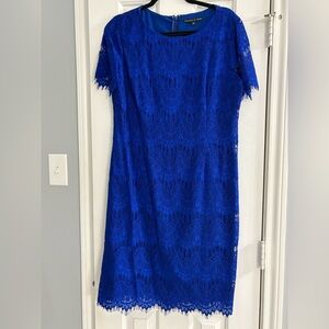 Preston & York Blue Midi Dress Short Sleeve Sheath